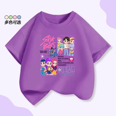 新款猎魔女团KPopDemonHunters短袖T恤SAJA BOYS猎魔男团儿童上衣