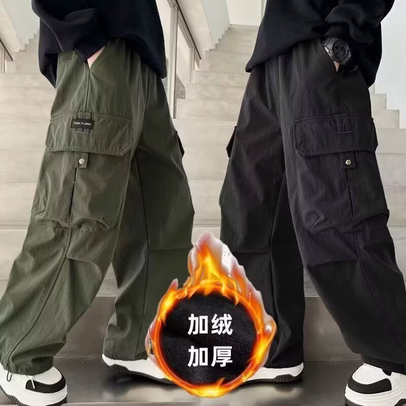 男童工装裤秋冬2025新款儿童冬季加绒裤子运动裤中大童男孩休闲裤
