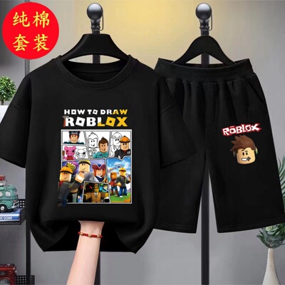 Roblox罗布乐思男童纯棉套装夏装男孩痞帅儿童装夏季百搭短袖短裤