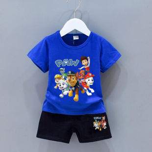 韩版 汪汪队两件套男童短袖 儿童t恤中大童卡通印花半袖 夏新款 套装