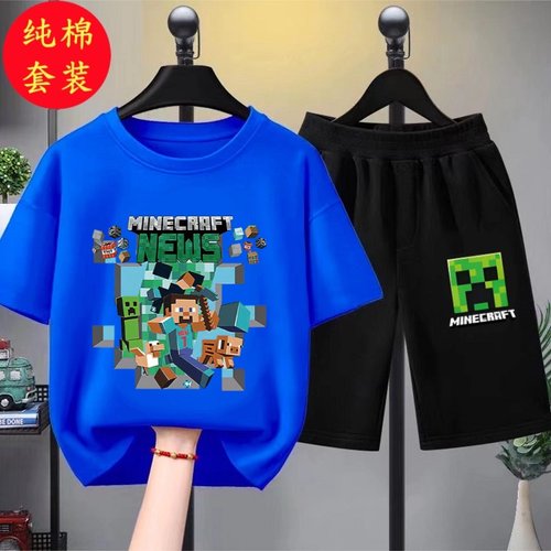 我的世界男女童夏季纯棉套装新款儿童卡通短袖短裤T恤薄款两件套