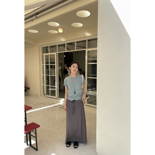 湖蓝色短袖T恤百搭上衣女