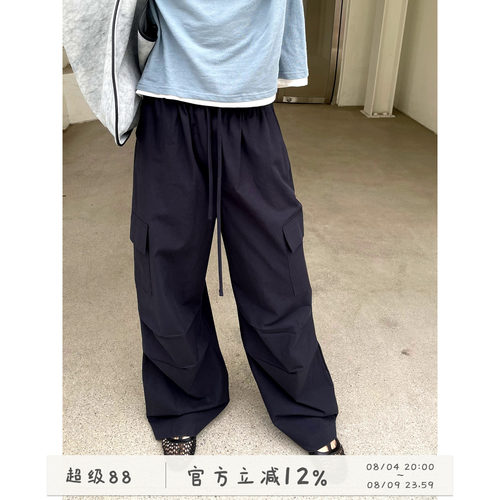 夏日松紧腰宽松休闲工装裤