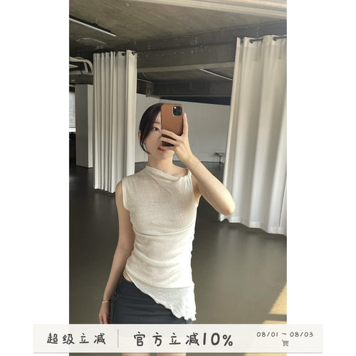 设计感不规则无袖修身T恤