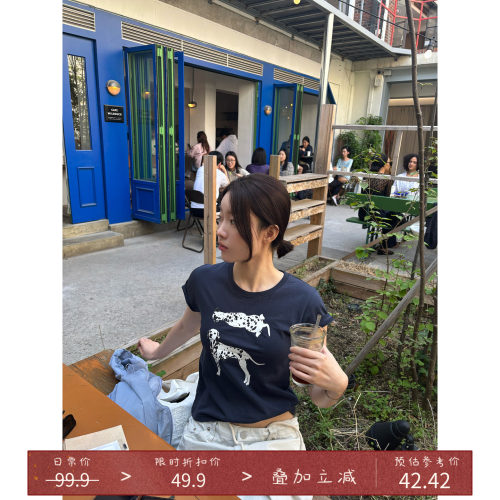 美式斑点狗ins风正肩短袖T恤夏
