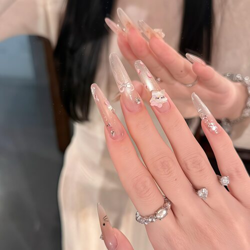穿戴甲2026新款纯手工美甲ins手绘kitty猫眼显白高级感中长款