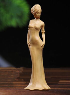 黄杨木雕古典美女艺术工艺品摆件性感人物创意实木客厅高档装饰品
