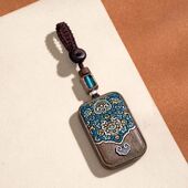 彩绘绿檀木平安无事牌汽车钥匙扣男女精致刻字挂件包挂饰国潮吊坠