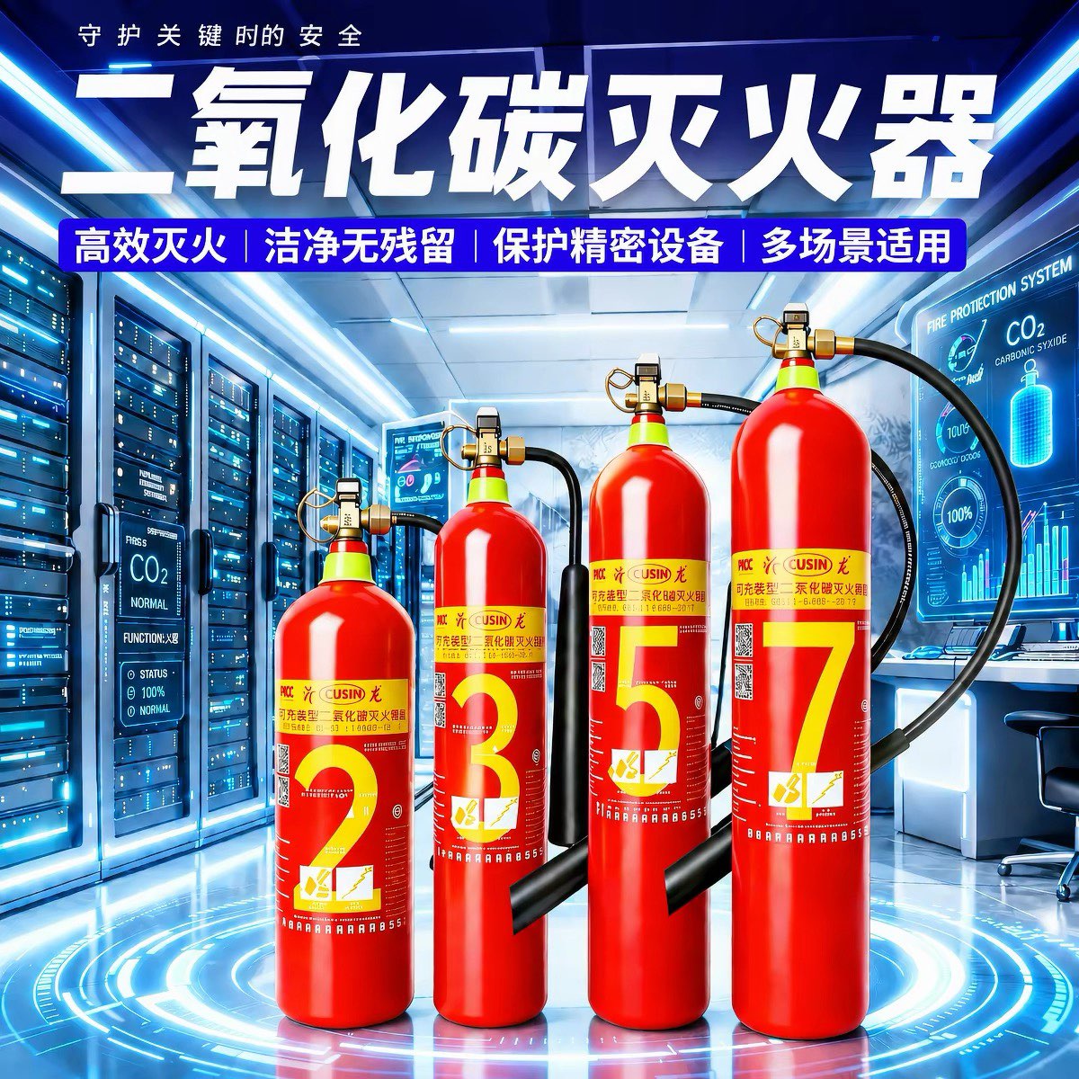 沂龙手提式二氧化碳灭火器2/3/5/7kg24公斤/30公斤干冰CO2推车式