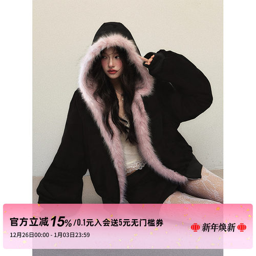 1P STUDIO 正反两穿巴恩风环保皮草毛毛外套秋冬工装短裙两件套装