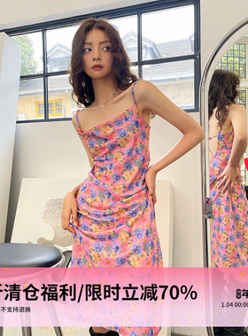 1P STUDIO【限时清仓 3折秒杀】复古女郎大露背一字领吊带连衣裙