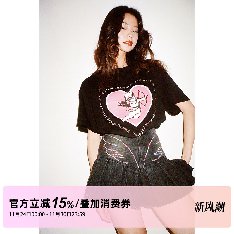 原创设计风水洗做旧烫钻百褶短裙