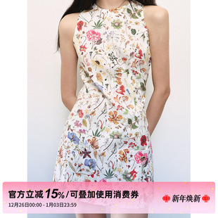 白色肌理碎花无袖 风传花信 连衣裙女秋冬收腰背心裙 STUDIO