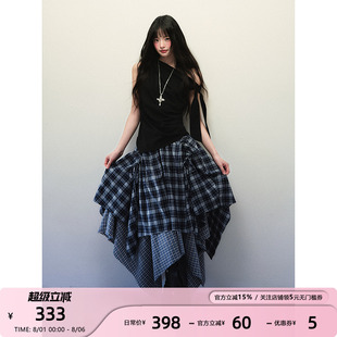 亞麻棉混紡斜肩無袖 上衣女夏季 飄帶打結不規則收腰背心 STUDIO