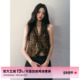 STUDIO 热辣豹纹印花V领挂脖上衣女秋冬不规则纽结设计露背心