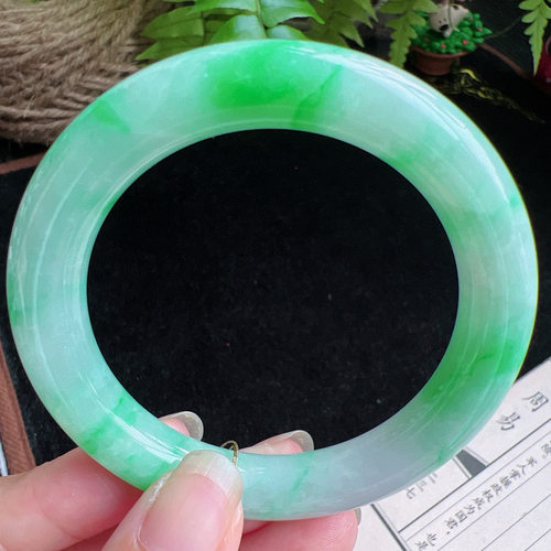 圆条54圈口缅甸天然A货老坑种玉镯平洲翡翠手镯精选编号046D0403E