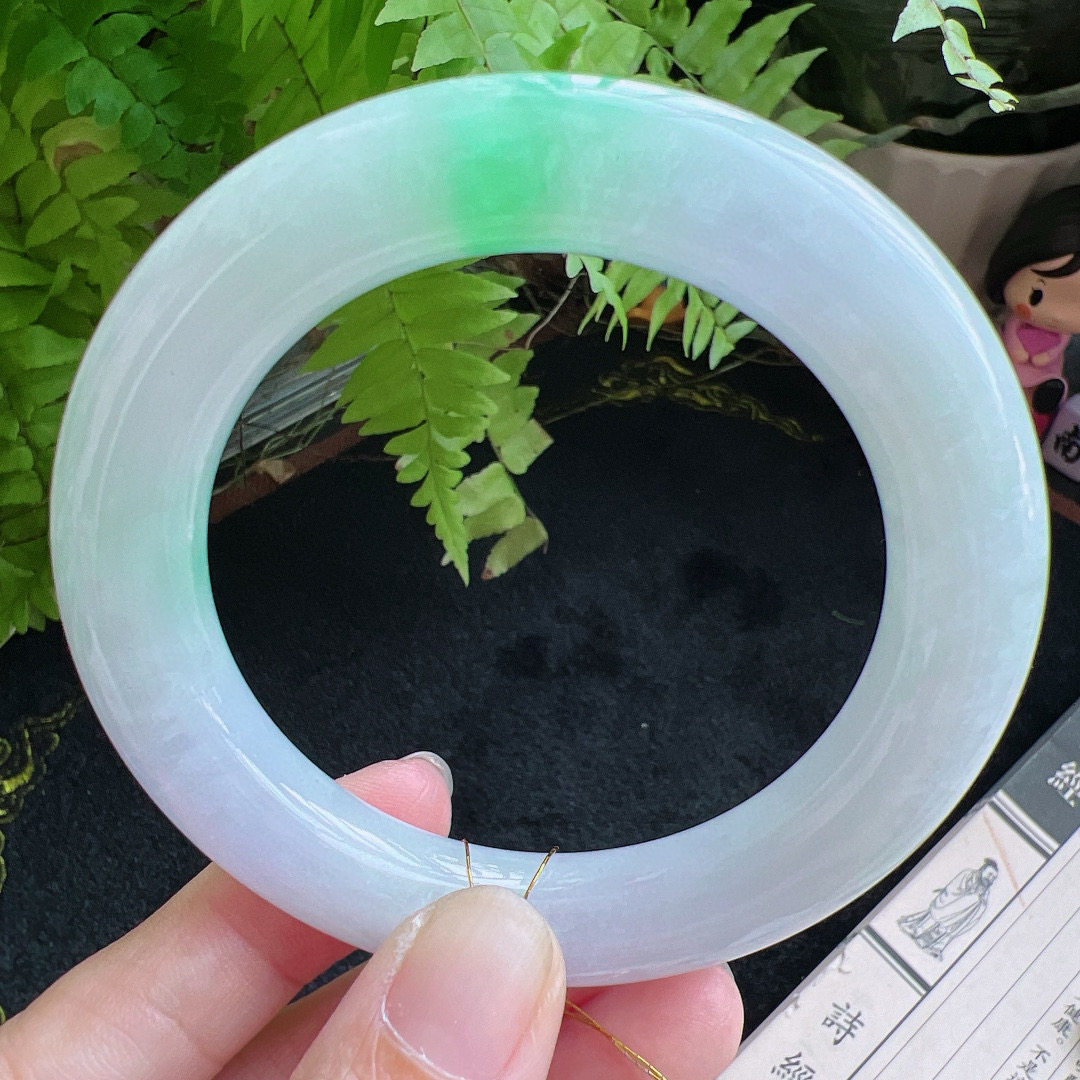 圆条56圈口缅甸天然A货老坑种翡翠手镯玉镯子平洲翡翠手镯精选