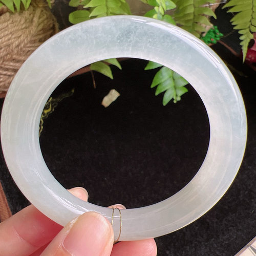 圆条52圈口缅甸天然A货老坑种玉镯平洲翡翠手镯精选编号046D0411E