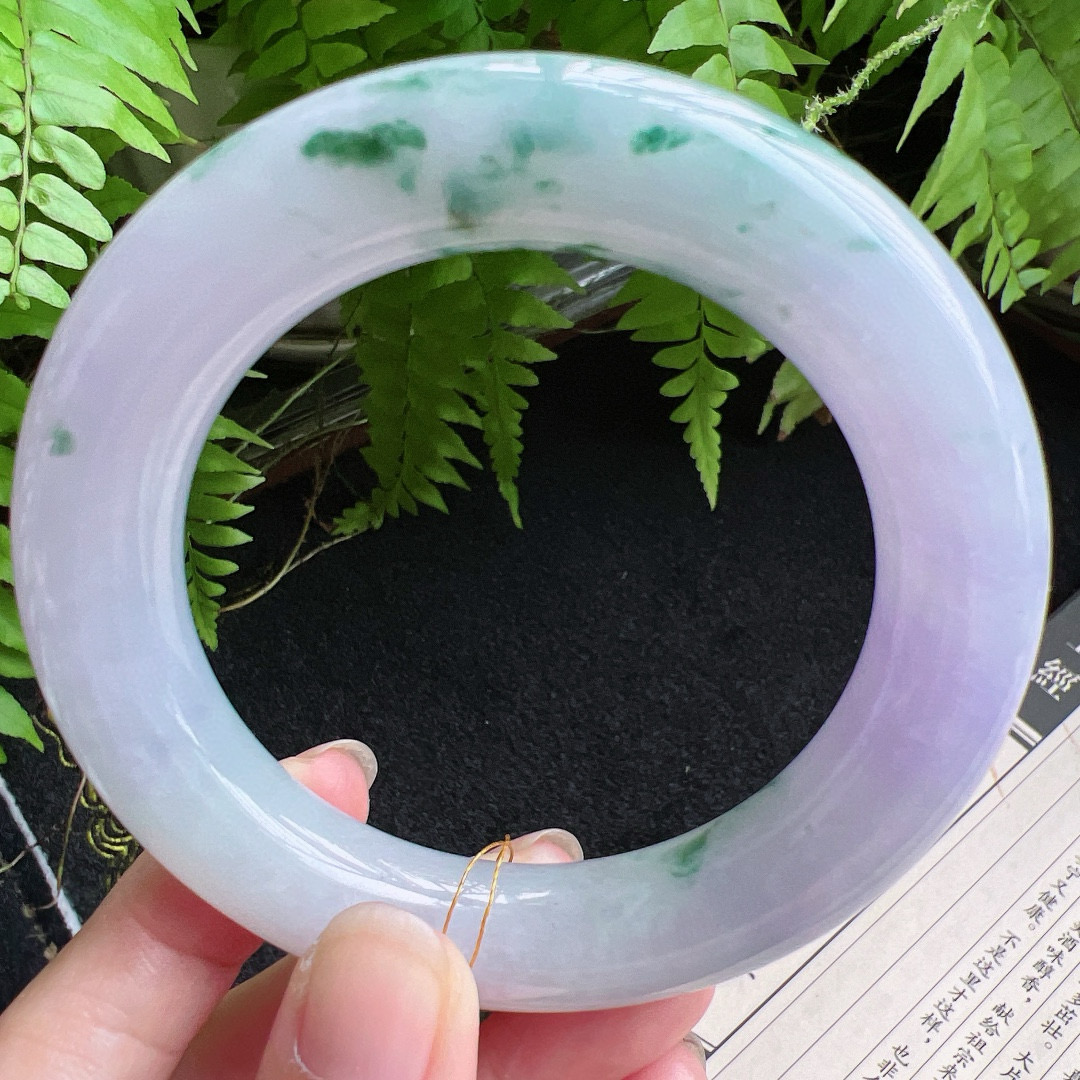 圆条57圈口缅甸天然A货老坑种翡翠手镯玉镯子平洲翡翠手镯精选