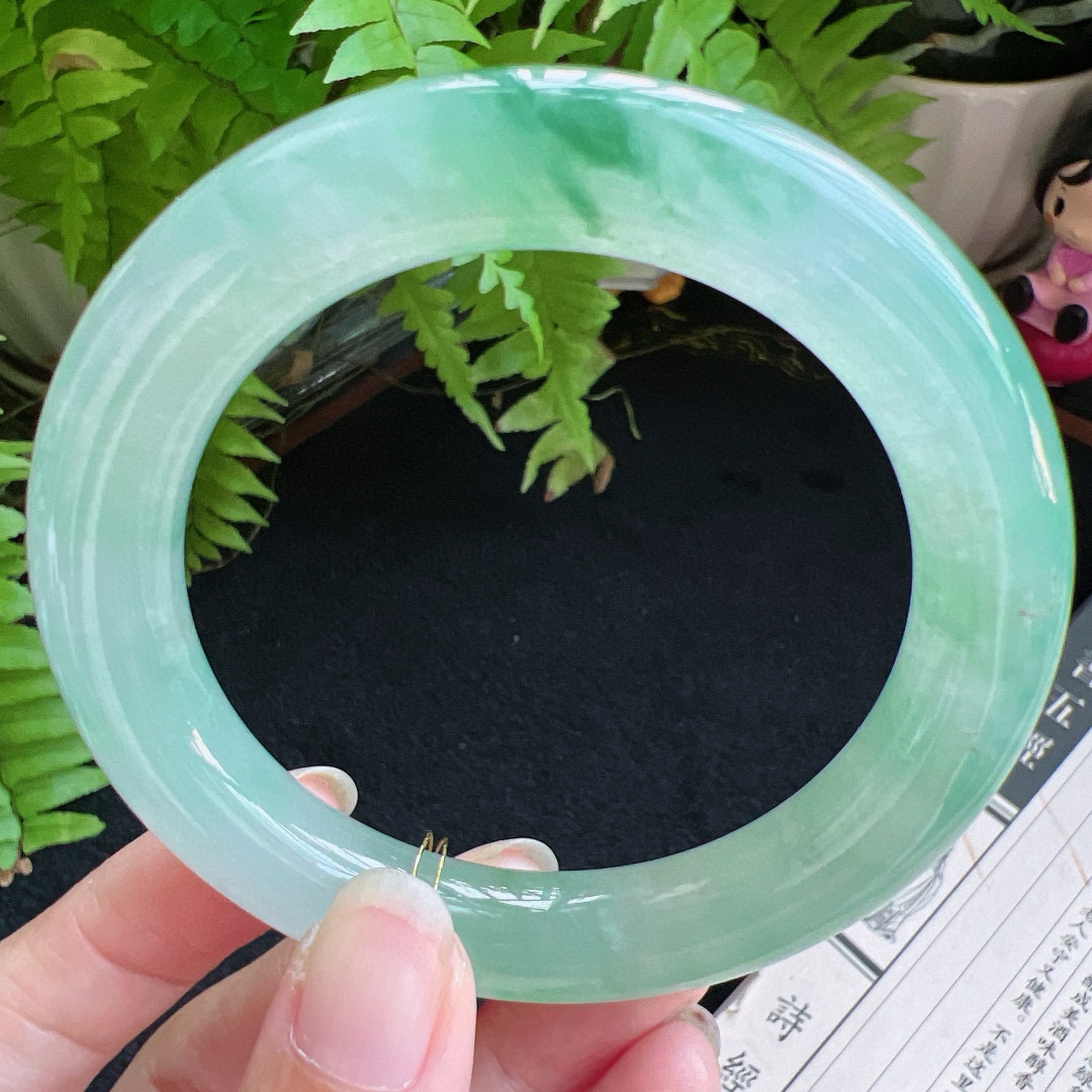 圆条57圈口缅甸天然A货老坑种翡翠手镯玉镯子平洲翡翠手镯精选