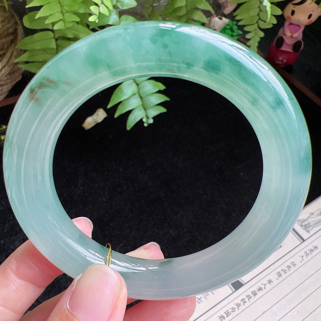 圆条55圈口缅甸天然A货老坑种玉镯平洲翡翠手镯精选编号065D0413E