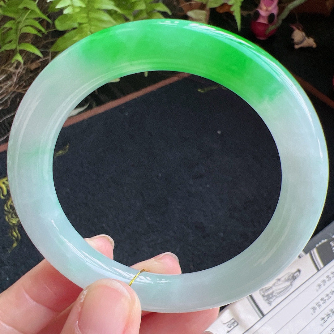 圆条54圈口缅甸天然A货老坑种翡翠手镯玉镯子平洲直供099D0128