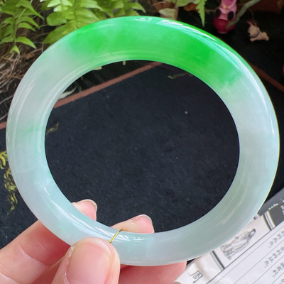 圆条54圈口缅甸天然A货老坑种翡翠手镯玉镯子平洲直供099D0128