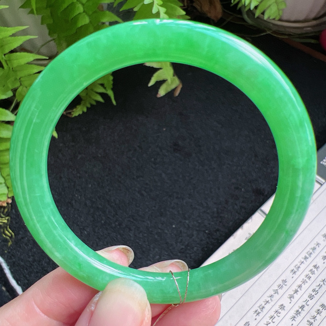 圆条52圈口缅甸天然A货老坑种翡翠手镯玉镯子平洲翡翠手镯精选