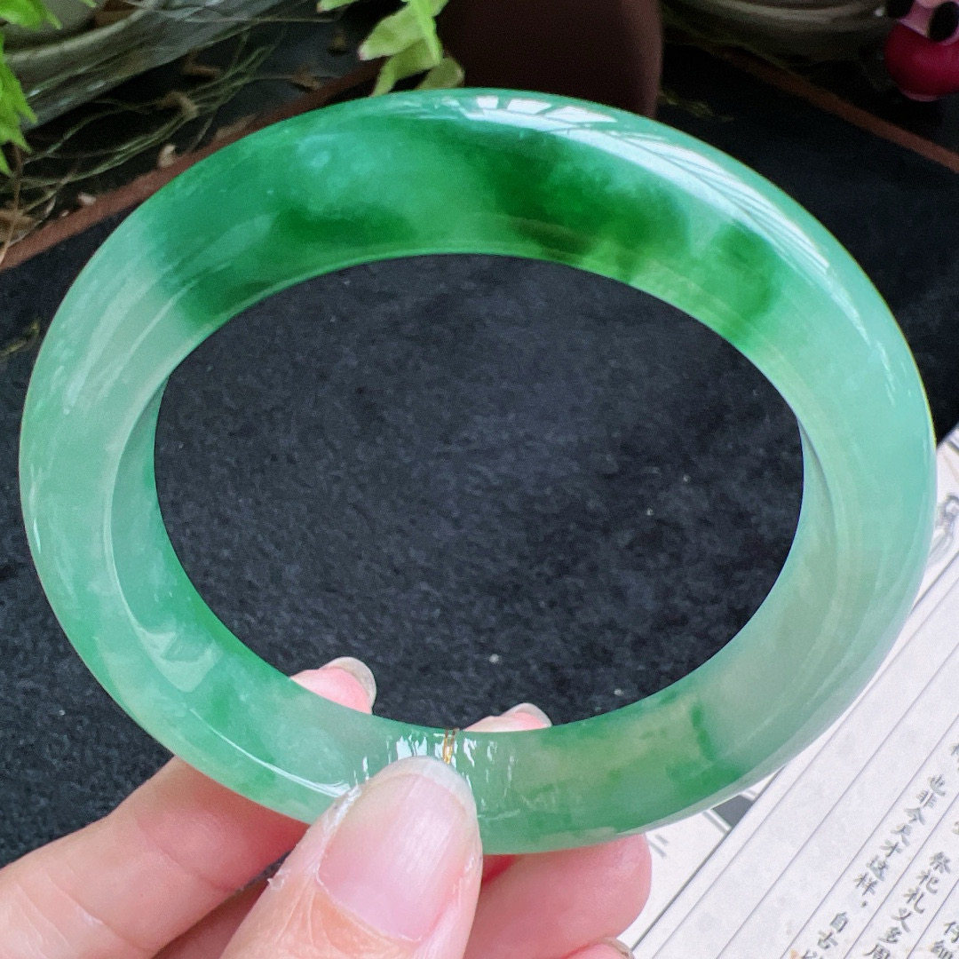 57圈口缅甸天然A货老坑种翡翠手镯玉镯子平洲翡翠手镯精选