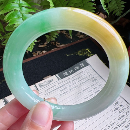 圆条58圈口缅甸天然A货老坑种玉镯平洲翡翠手镯精选编号048D0307E