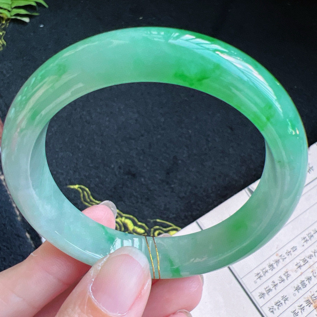 54圈口缅甸天然A货老坑种翡翠手镯玉镯子平洲翡翠手镯精选