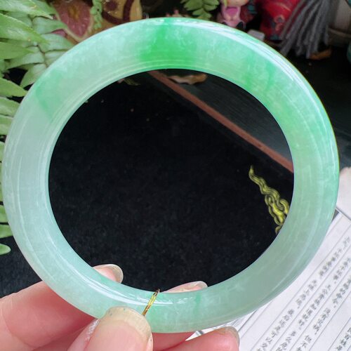 圆条51圈口缅甸天然A货老坑种玉镯平洲翡翠手镯精选编号093D1013E