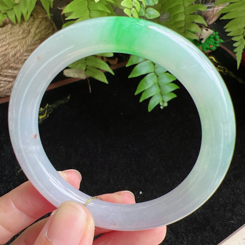 圆条52圈口缅甸天然A货老坑种玉镯平洲翡翠手镯精选编号046D0410E