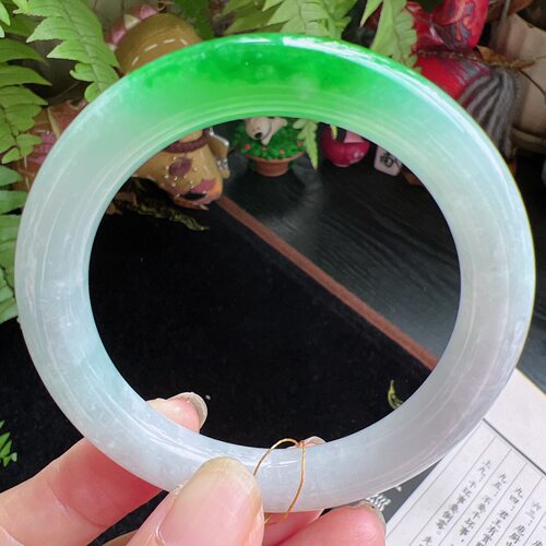 圆条53圈口缅甸天然A货老坑种玉镯平洲翡翠手镯精选编号055D1009E