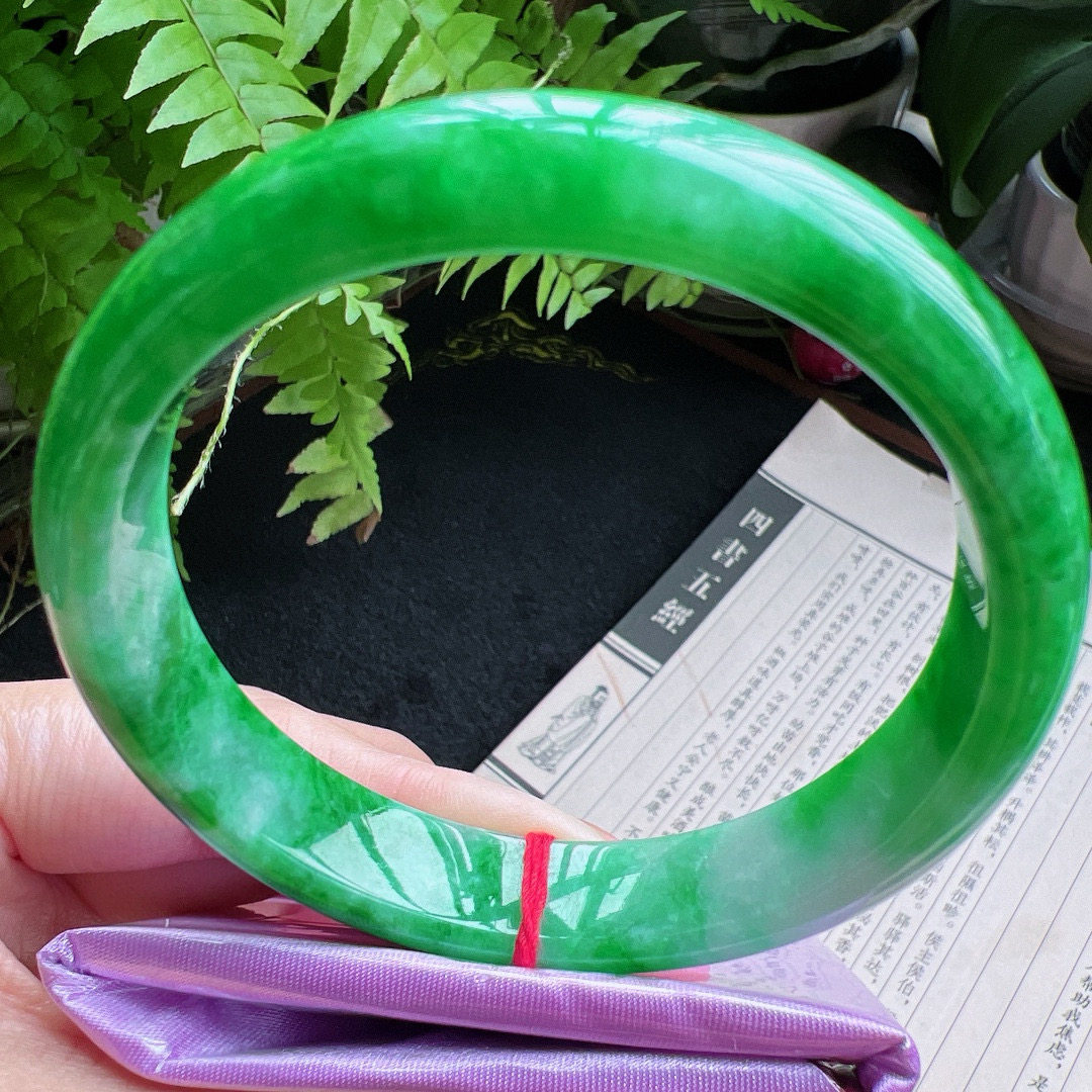 61圈口缅甸天然A货老坑种翡翠手镯玉镯子平洲翡翠手镯049D0406E