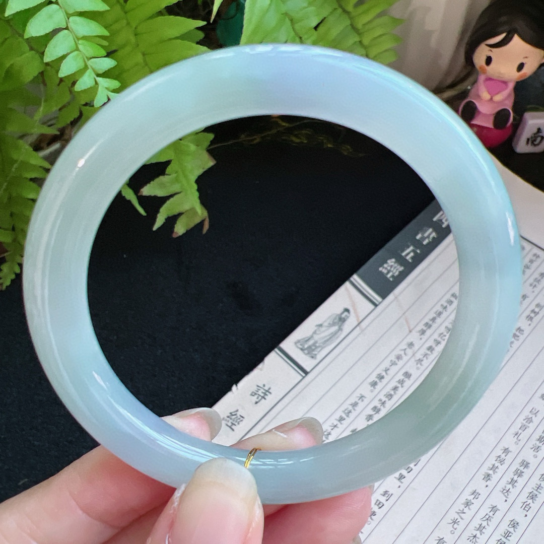 圆条56圈口缅甸天然A货老坑种翡翠手镯玉镯子平洲翡翠手镯精选