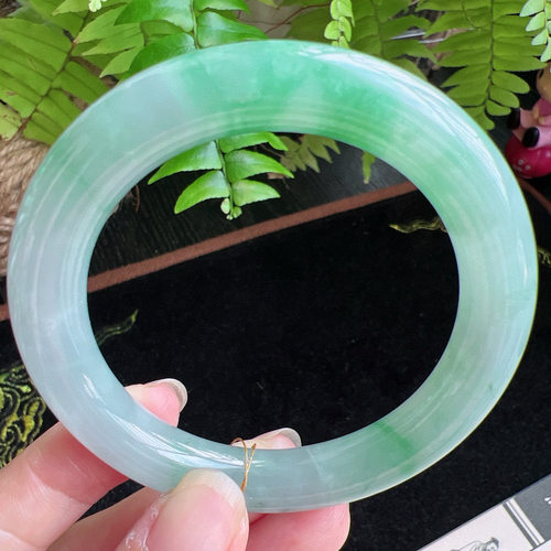 圆条53圈口缅甸天然A货老坑种玉镯平洲翡翠手镯精选编号051D0317E