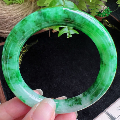 圆条53圈口缅甸天然A货老坑种玉镯平洲翡翠手镯精选编号047D0403E