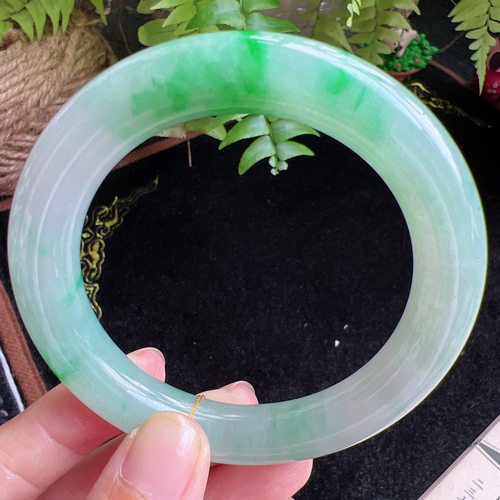 圆条56圈口缅甸天然A货老坑种翡翠手镯玉镯子平洲直供059D0409E