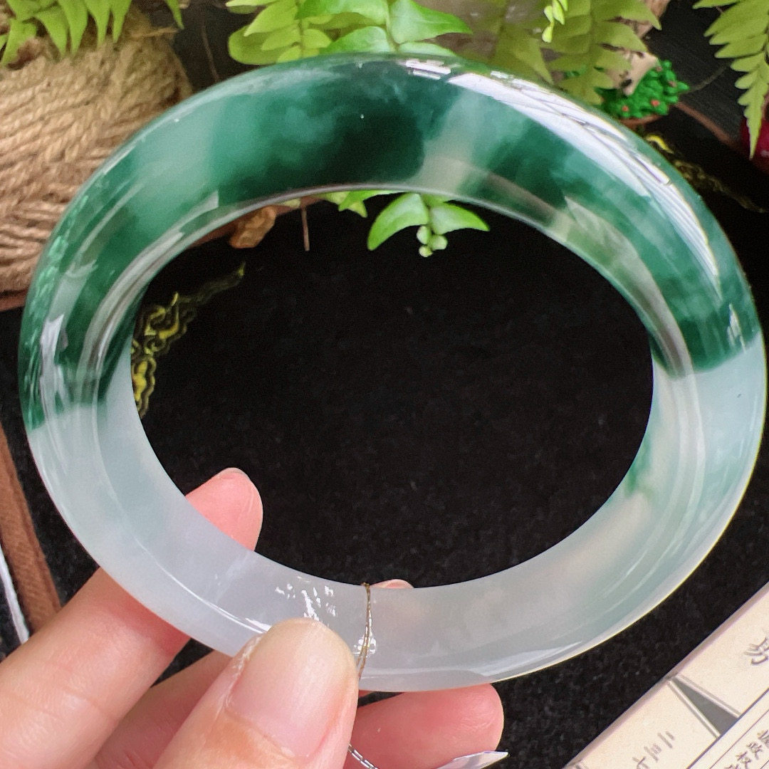 58圈口缅甸天然A货老坑种玉镯平洲翡翠手镯精选编号057D0406E