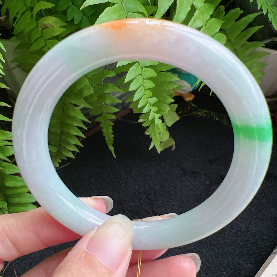 圆条55圈口缅甸天然A货老坑种翡翠手镯玉镯子平洲翡翠手镯精选