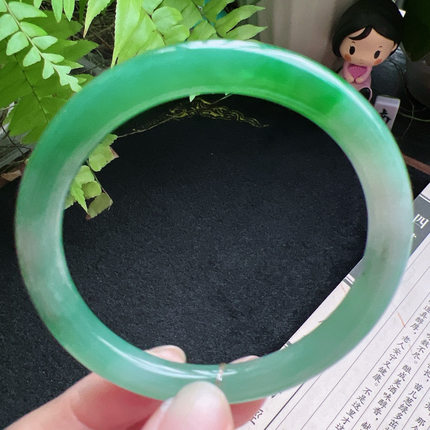 圆条56圈口缅甸天然A货老坑种翡翠手镯玉镯子平洲直供052D0206