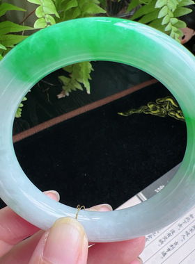 圆条55圈口缅甸天然A货老坑种玉镯平洲翡翠手镯精选077D0310E043