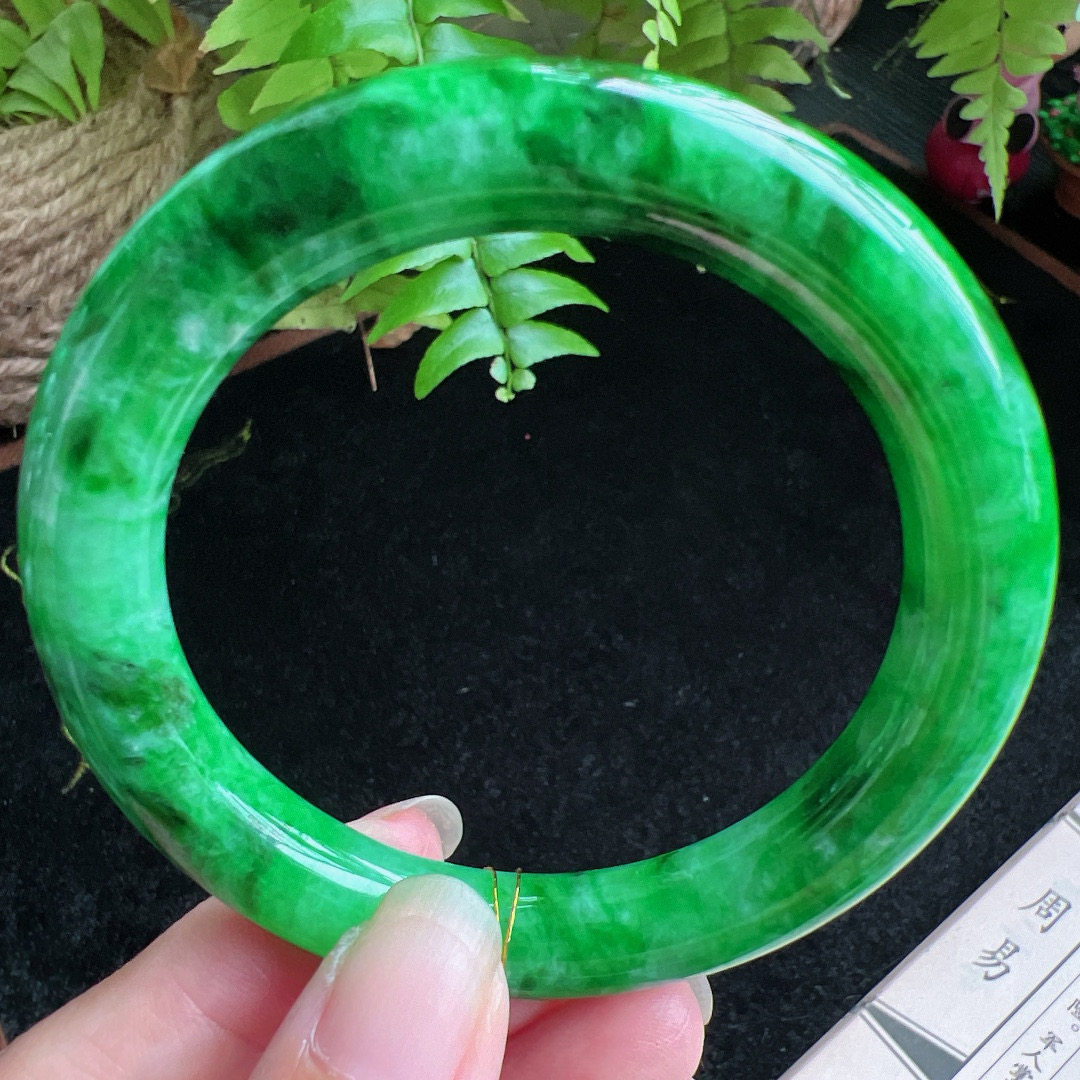 圆条55圈口缅甸天然A货老坑种玉镯平洲翡翠手镯精选编号062D0402