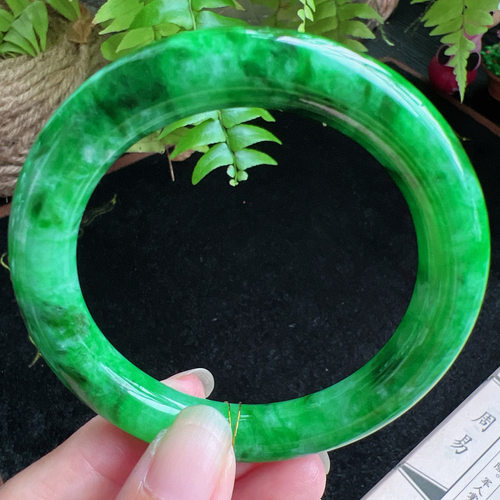 圆条55圈口缅甸天然A货老坑种玉镯平洲翡翠手镯精选编号062D0402