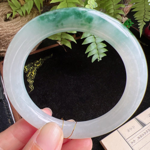 圆条55圈口缅甸天然A货老坑种玉镯平洲翡翠手镯精选编号068D0414E