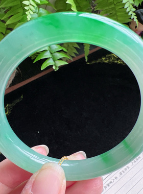 圆条56圈口缅甸天然A货老坑种玉镯平洲翡翠手镯精选编号047D0310E