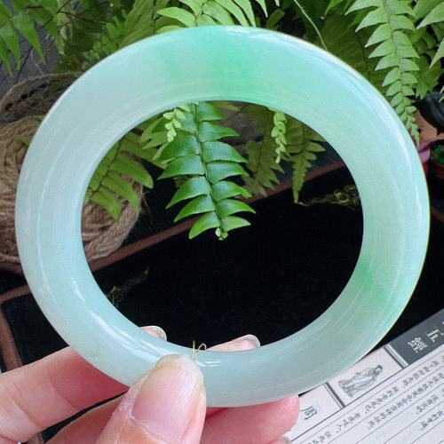 圆条56圈口缅甸天然A货老坑种玉镯平洲翡翠手镯精选编号077D0317E