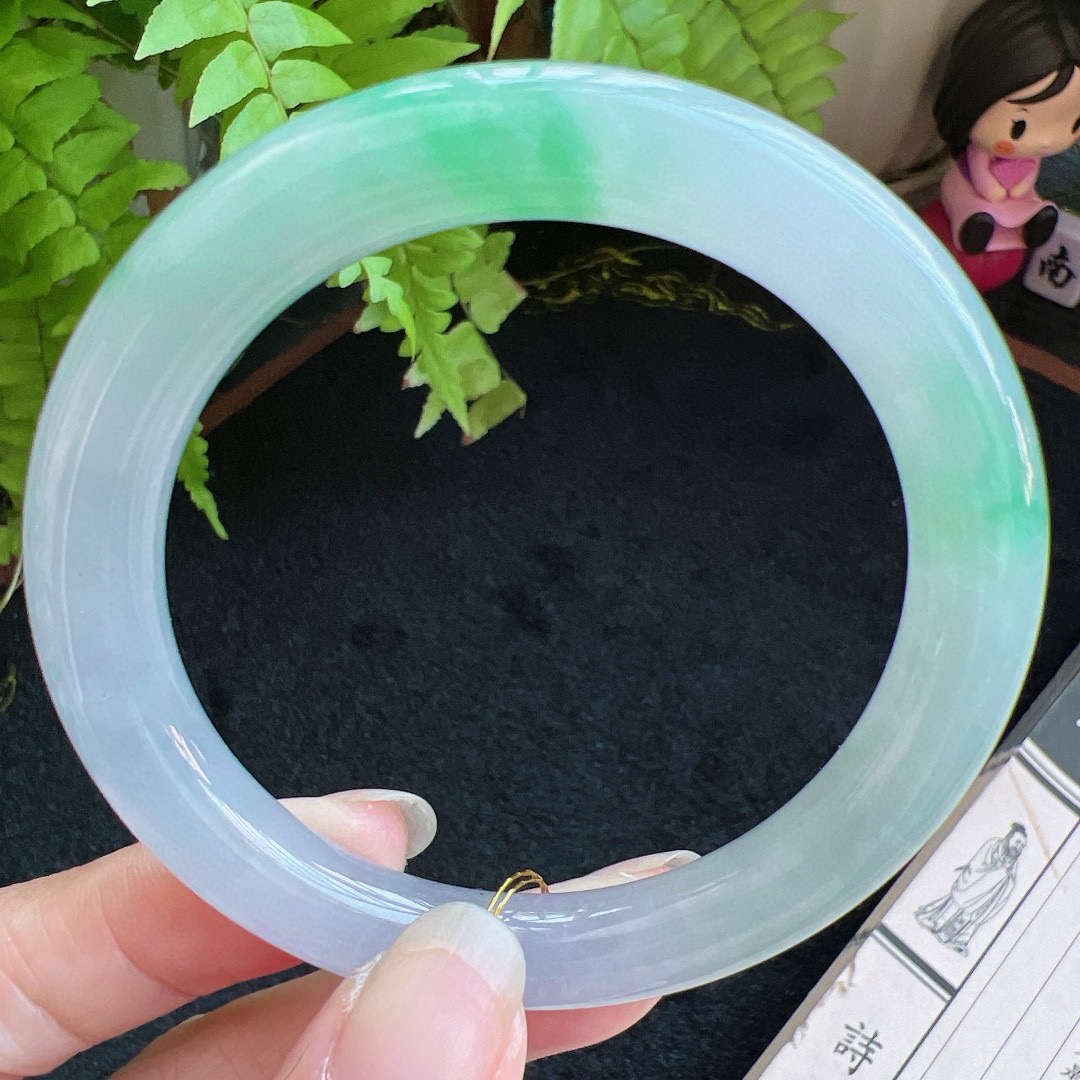 圆条55圈口缅甸天然A货老坑种翡翠手镯玉镯子平洲翡翠手镯精选