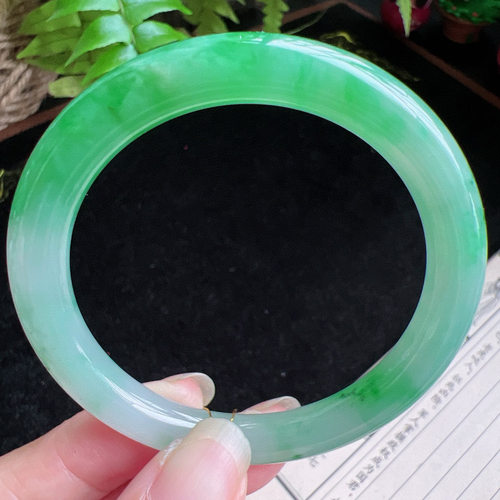 圆条51圈口缅甸天然A货老坑种玉镯平洲翡翠手镯精选编号046D0402